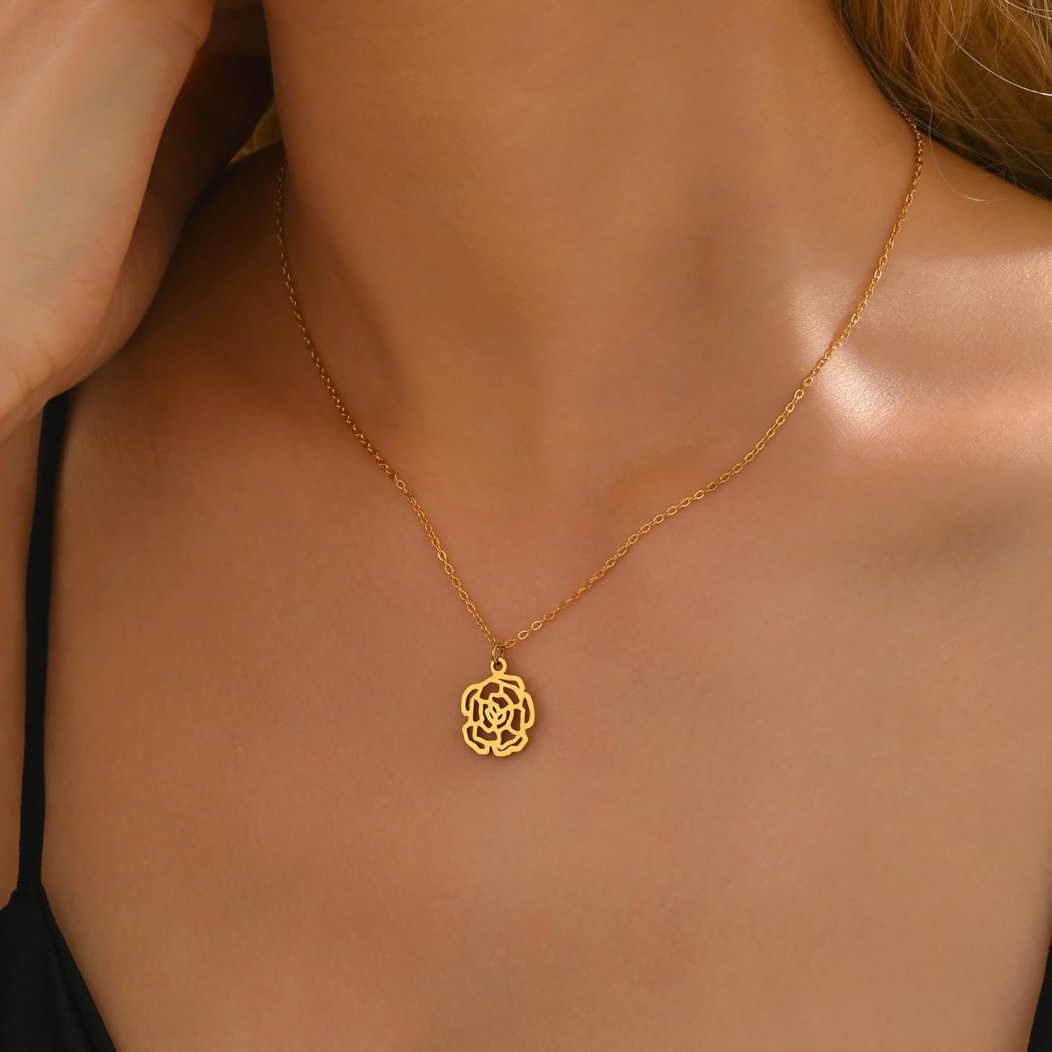 18K Gold Plated Birth Flower Necklace Dainty Hollowed 12 Birth Month Floral Pendant Necklaces Personalized Birthday Jewelry for Women - Image 4