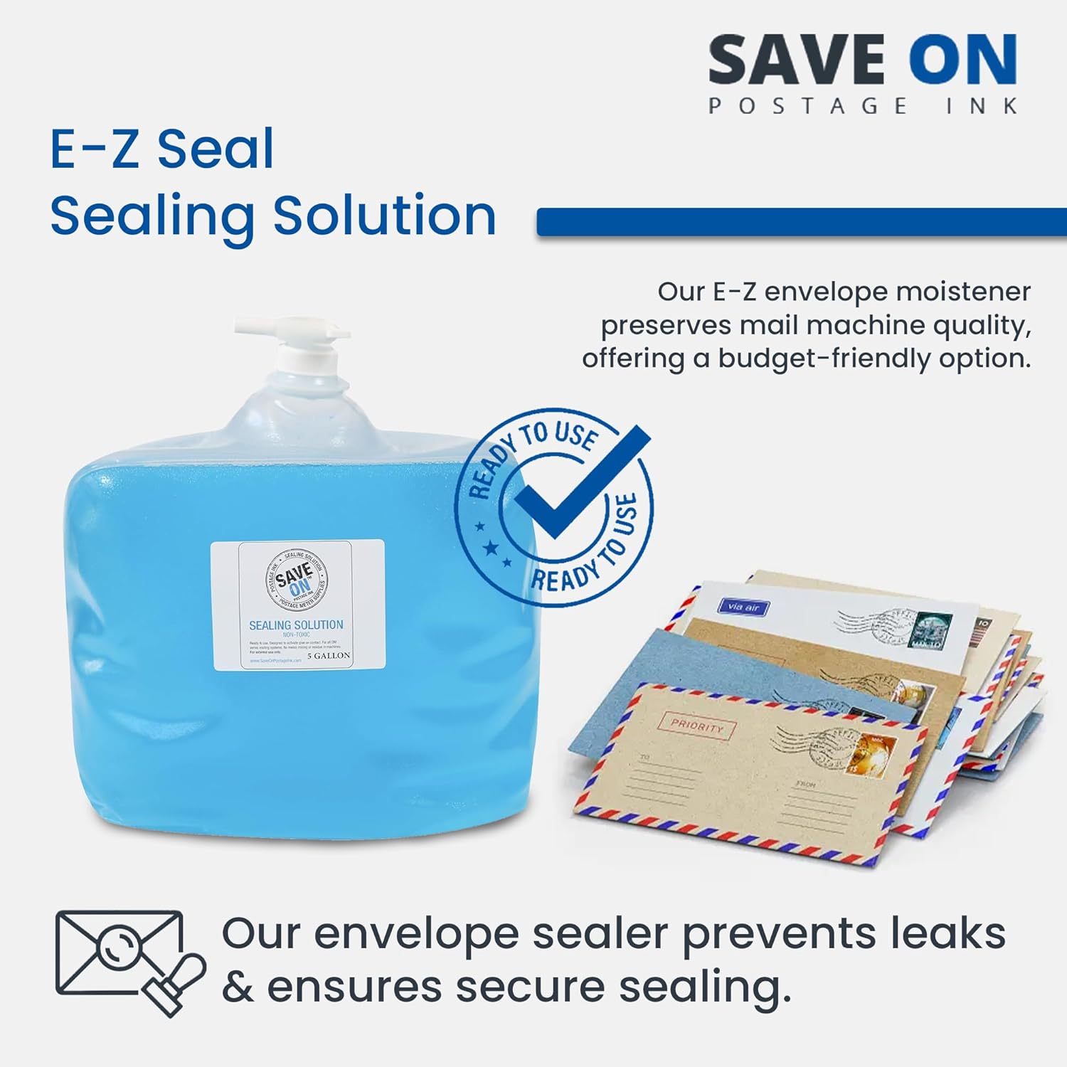 Save On Postage Ink Compatible PB EZ Seal Sealing Solution - Sealing Solution for DM Series Mailing System - Compatible PB E-Z Seal Sealing Solution (5 Gallon Cubetainer)