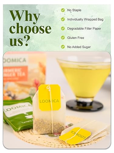 Miniatura 4 de LOOMICA Bolsas de té de cúrcuma y jengibre, sin cafeína, mezcla de hierbas 100% natural, cálida y picante con cúrcuma picante y jengibre para mayor