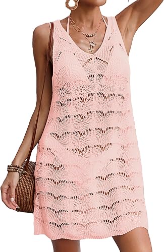 Womens Crochet Cover Up Swimsuit Mesh Beach Midi Dress Floral Knit Summer Backle