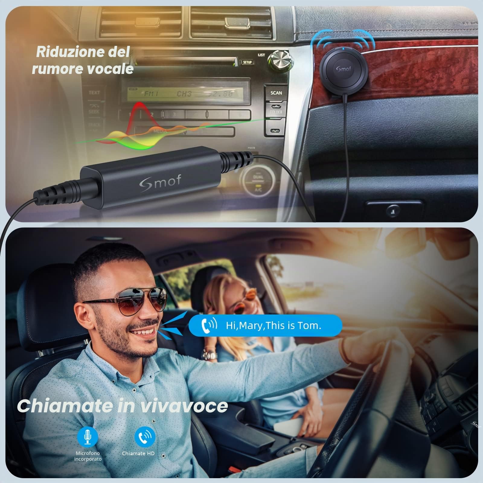 Kit Bluetooth per auto, adattatore AUX con isolatore di rumore e loop di terra, per parlare in vivavoce e musica in streaming, ricevitore Bluetooth con caricatore USB a doppia presa