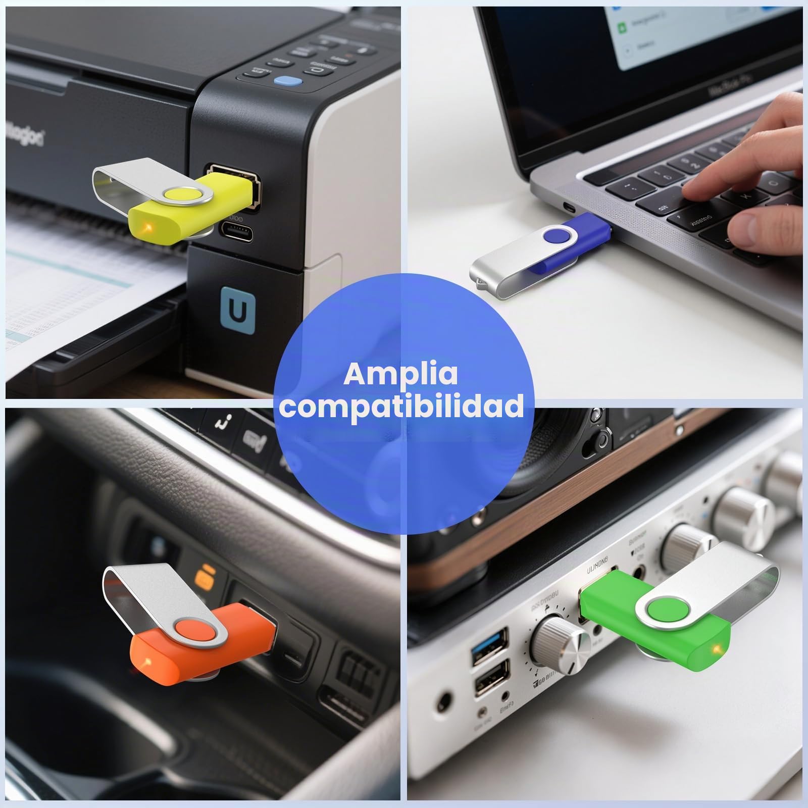 ABLAZE Pendrive 8GB 10 Piezas USB Giratoria con Indicador LED