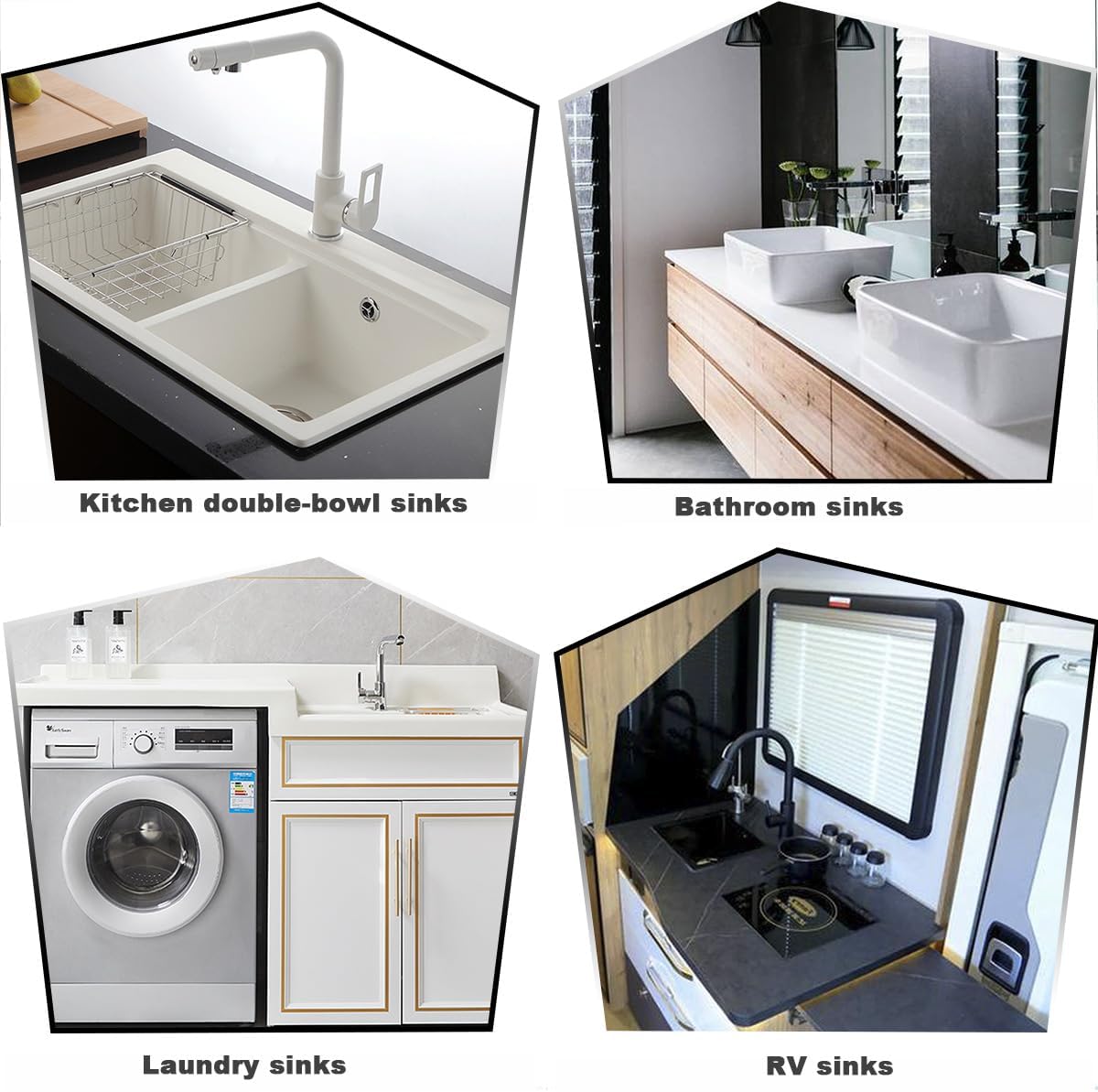 Flexible Expandable Double P-Trap Kit for 1 1/2" or 1 1/4" Double Bowl Sink Drain, Tube Pipes Kit Fit for Kitchen, Bathroom, Complete with Sealing Ring, Tape, and Tubing