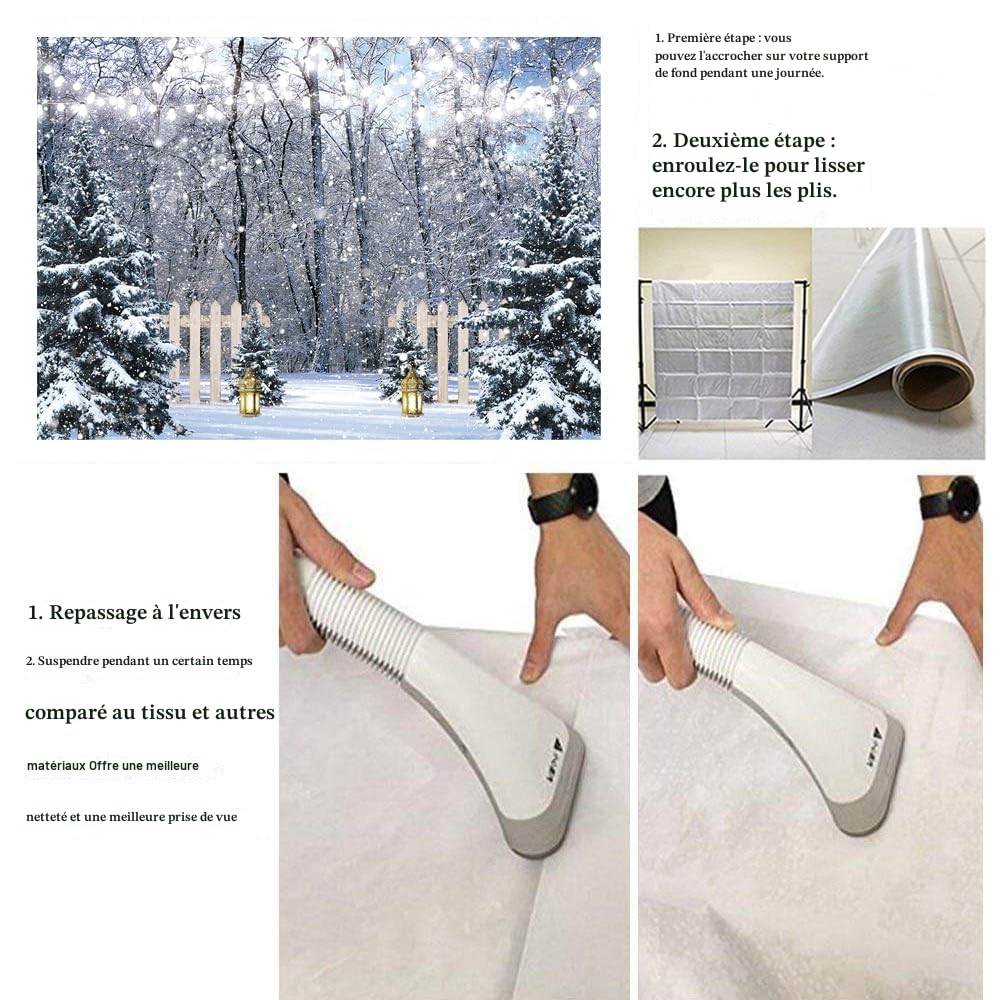 BUTEN Toile de fond de scène d'hiver au pays des merveilles de la neige, sapin, forêt, arrière-plan pour photographie de Noël, Nouvel An, fête, portrait, studio photo, accessoires (300 x 240 cm)