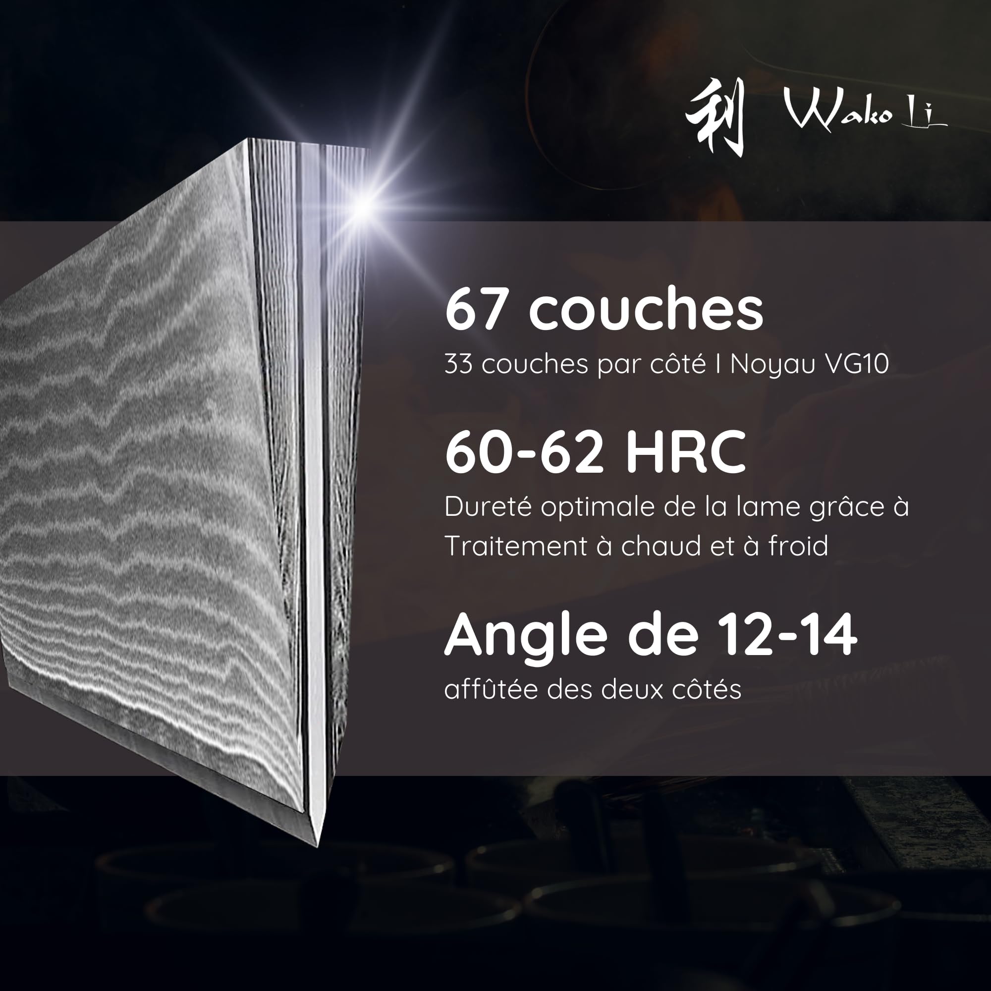 WAKOLI EDIB juego de cuchillos de cocina de 5 piezas con bloque magnético, acero de damasco con núcleo VG10, hojas de 8,5 a 20 cm, chef, Santoku, carne, Santoku pequeño y cuchillo de oficio