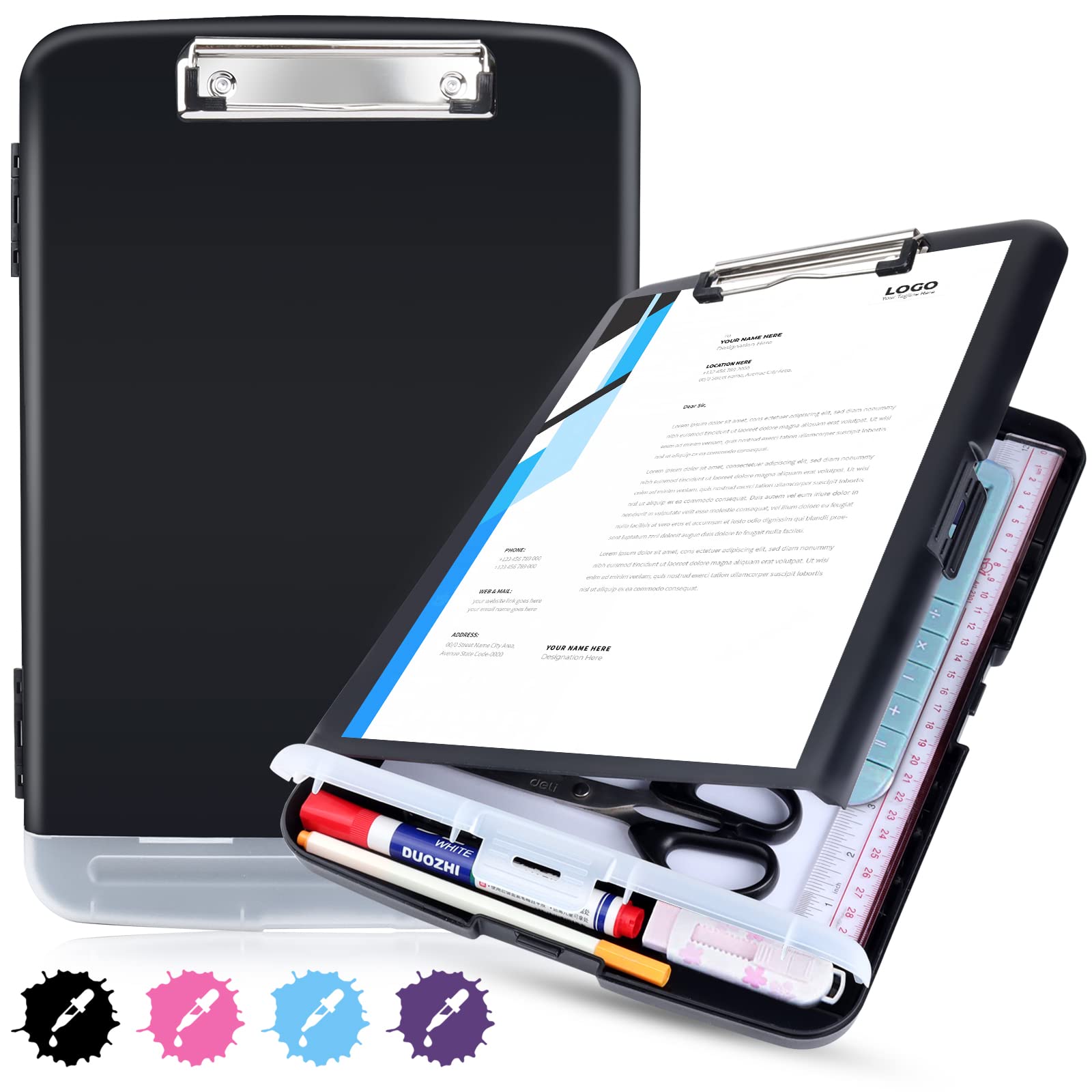 Black Clipboard with Storage Heavy Duty,TFDLCG zm Clip Boards 8.5x11 with Pen Holder,A4 Letter Size Nursing Clipboard Case,Plastic Clip Board Light Weight for Men Teachers Office,School Home Work