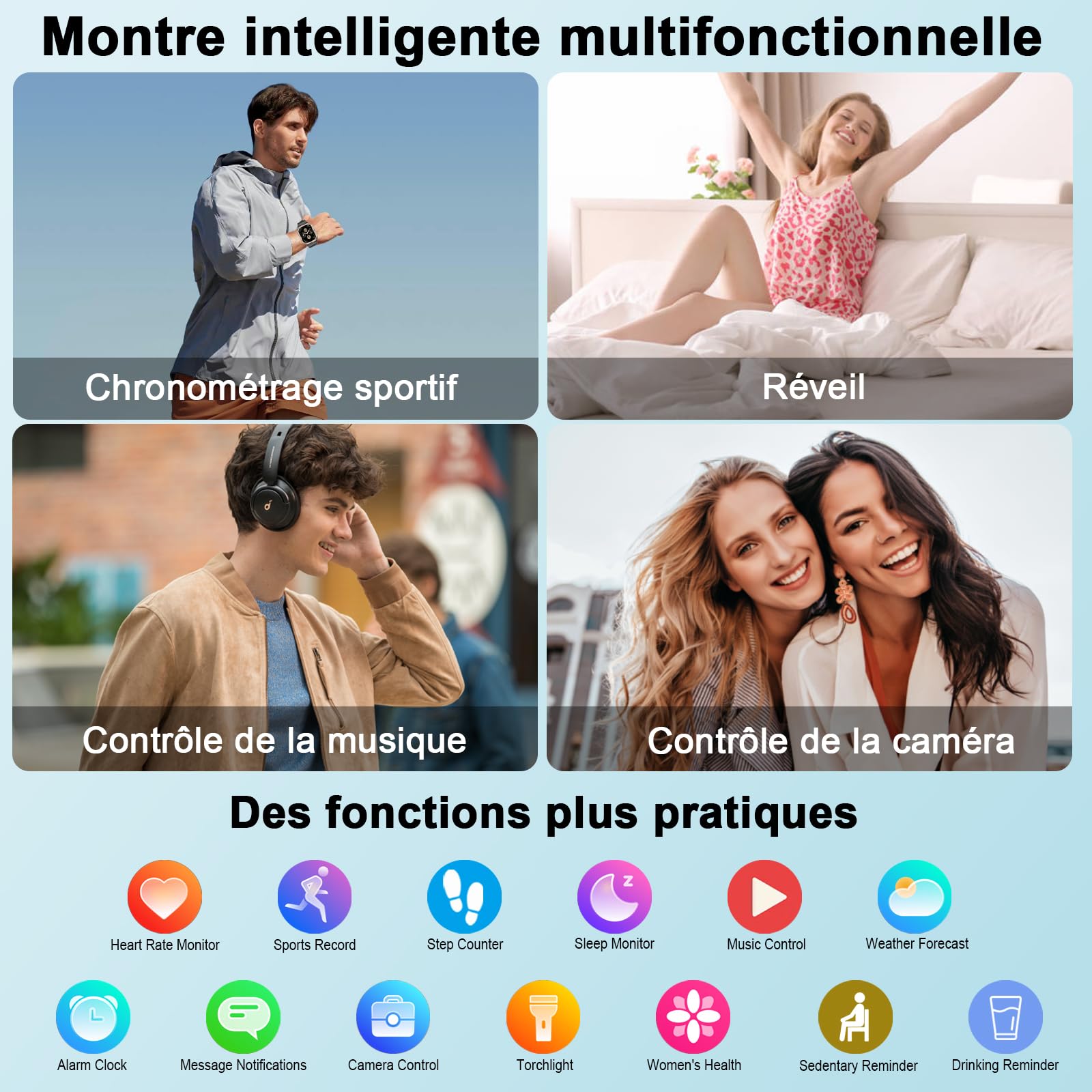 Smartwatch Homme Femme avec GPS Intégré, Appel Bluetooth, 110+ Sportifs, IP68, 2.06" HD pour Android iOS