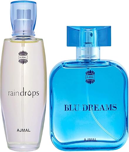 Ajmal Raindrops EDP Floral Chypre Perfume 50ml for Women and Blu Dreams EDP Citurs Fruity Perfume 100ml for Men