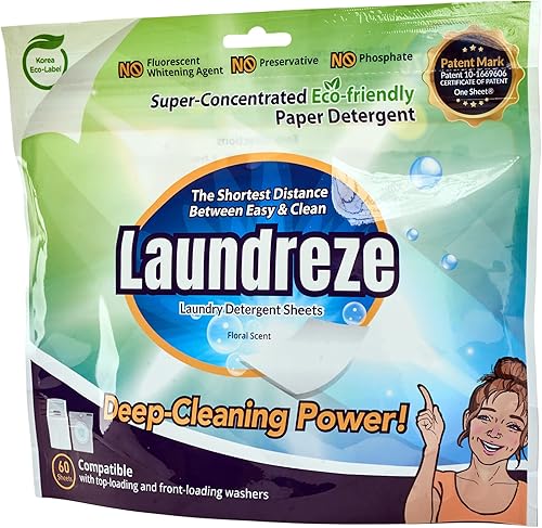 LAUNDREZE Hoja de detergente biodegradable para ropa Sin productos químicos nocivos añadidos sin plástico, nanotecnología respetuosa con el medio