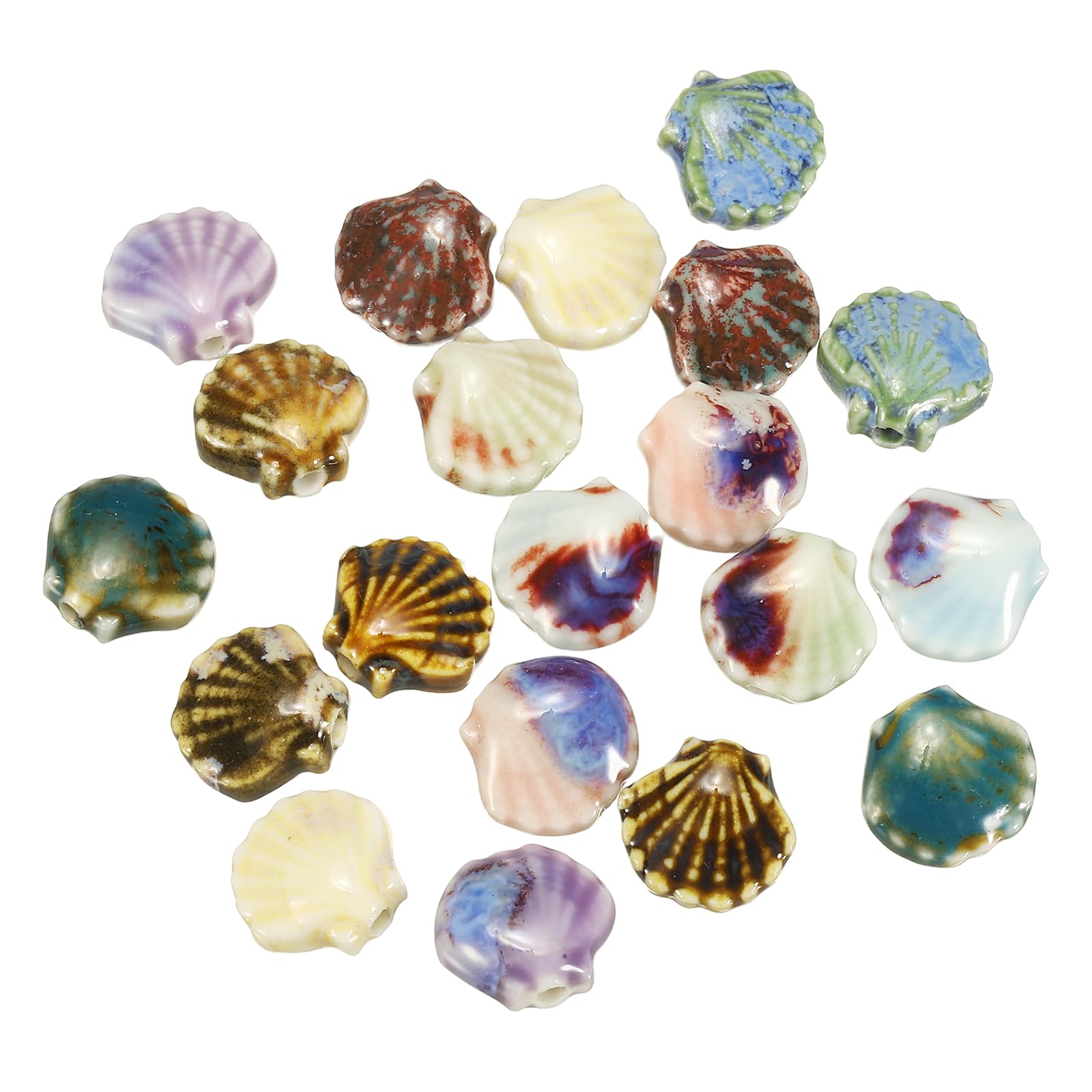 sourcing map 20 Pcs Ceramic Shell Beads, 11mm Ocean Theme Spacer Bead Porcelain Seashell Spacer for Jewelry Making DIY Bracelets Earring Necklace Keychain Crafts, Light Blue-10 Colors