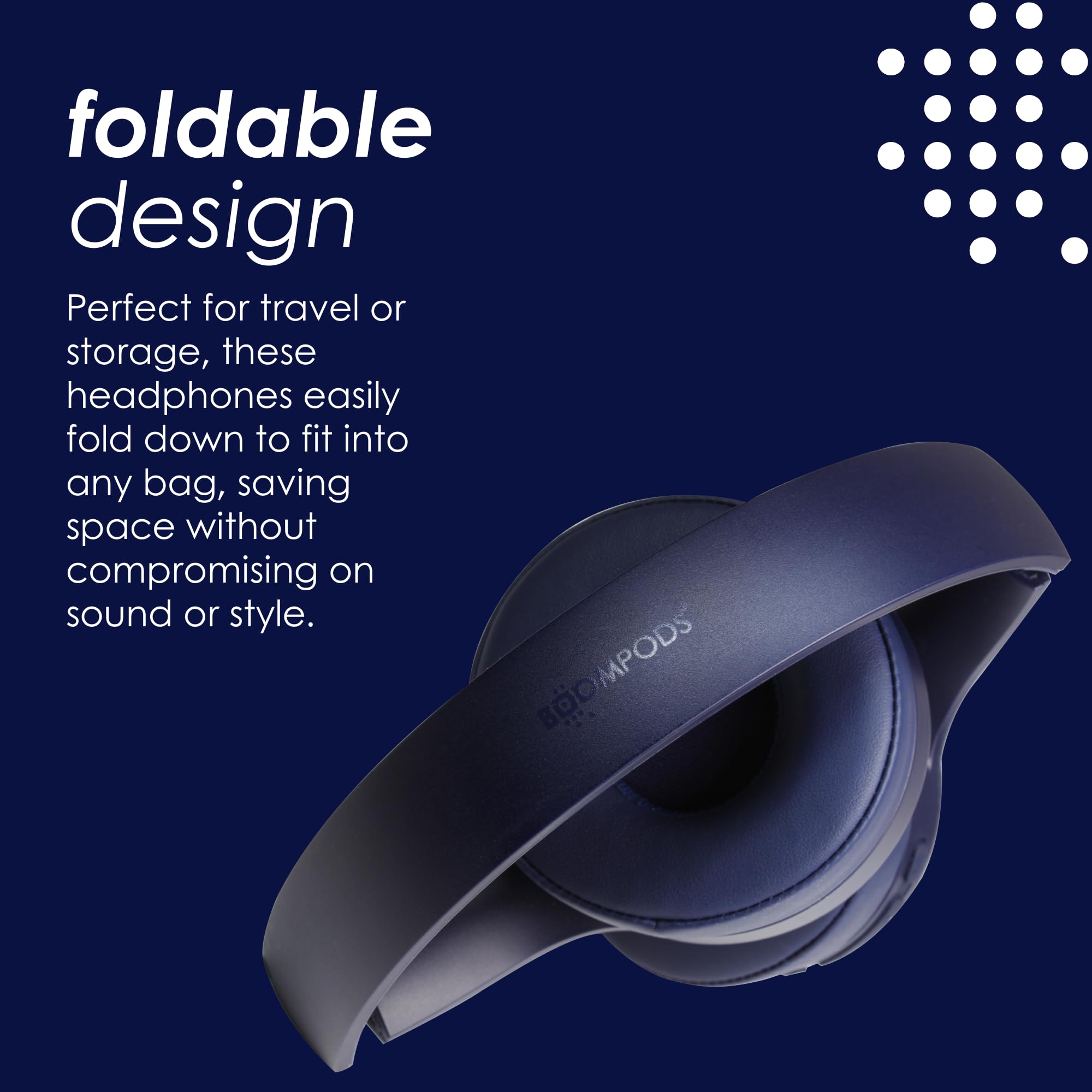 Boompods Headpods Tune Over Ear Headphones - Składane słuchawki nauszne Bluetooth, lekki bezprzewodowy zestaw słuchawkowy z wbudowanym mikrofonem, 65 godzin bezprzewodowej odtwarzania, komfort z