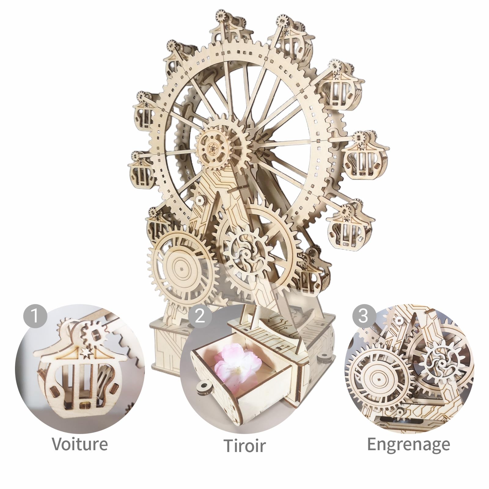 Puzzle 3D Engrenages La Grande Roue Boîte À Musique Maquette Bois Adulte Construction Décoration Intérieure Cadeau pour Tous Les Âge