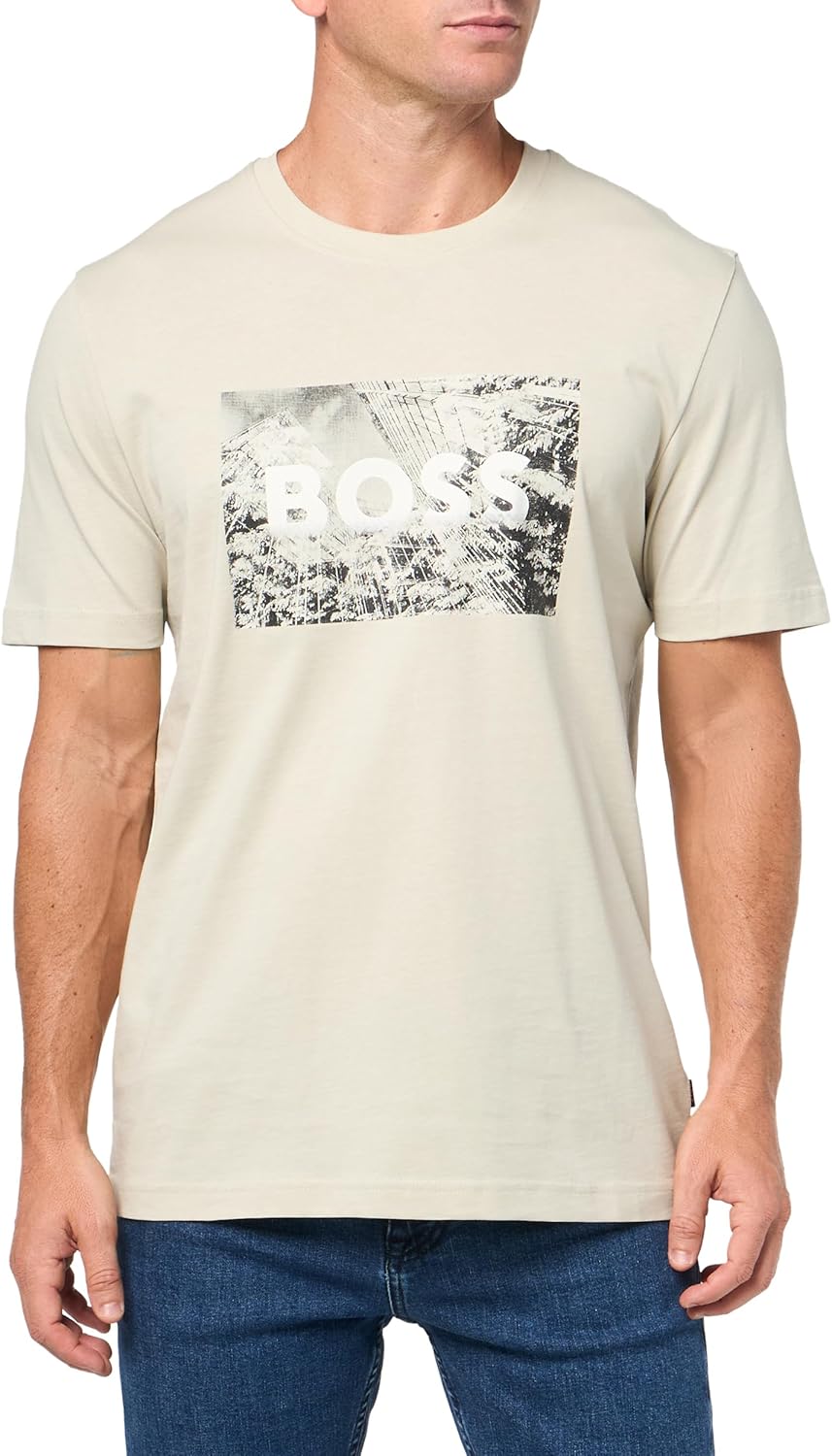 BOSS Big Logo City Scape Cotton T-Shirt,Oat Cream,XXL