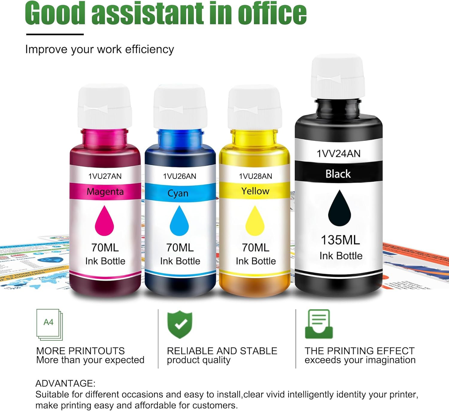 31 32XL Ink Bottle Set Refill Replacement for HP 32XL Black Ink Bottle Compatible with HP Smart Tank 5000 7301 651 7001 7602 6001 551 5101 7300 5102 7302 7601 6002 5103 755 757 Printer, Black CMY