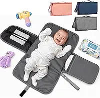 Trocador de Fraldas Portátil Premium Trocador Portátil para Meninas e Meninos Recém-nascidos de Bebê com bolso – Porta Fraldas Kit de Troca de Viagem à Prova d'água Textil (Cinza)