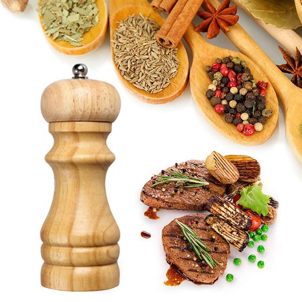 VEMONIO 8 inch Wooden Salt and Pepper Grinder Mixer Burr Mill Traditional Spice Storage-image-32