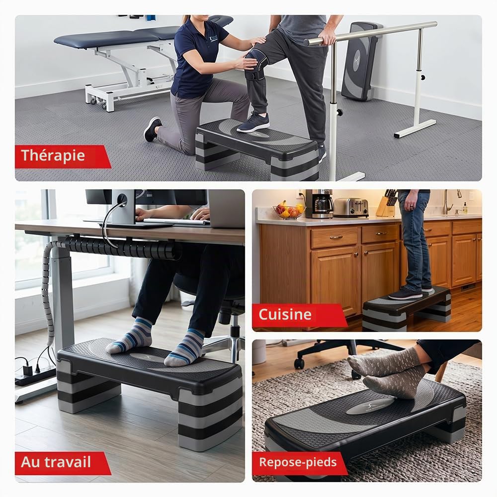 Stepper d'exercice aérobic avec 5 niveaux réglables (10/15/20/25/30 cm), cardio, poids, yoga, entraînement d'exercice, planche à pas, antidérapant pour maison/gym/bureau, routine, fitness,
