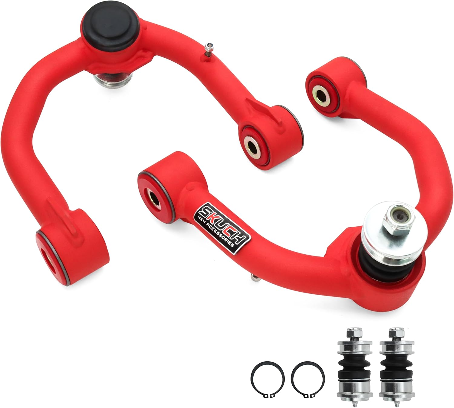 Front Upper Control Arms for 1995-2002 Toyota 4Runner, 1995-2004 Toyota Tacoma, 2-4" Lift PU Bushings Tubular Arms, 2 Replacement Ball Joints, Wrinkle Red