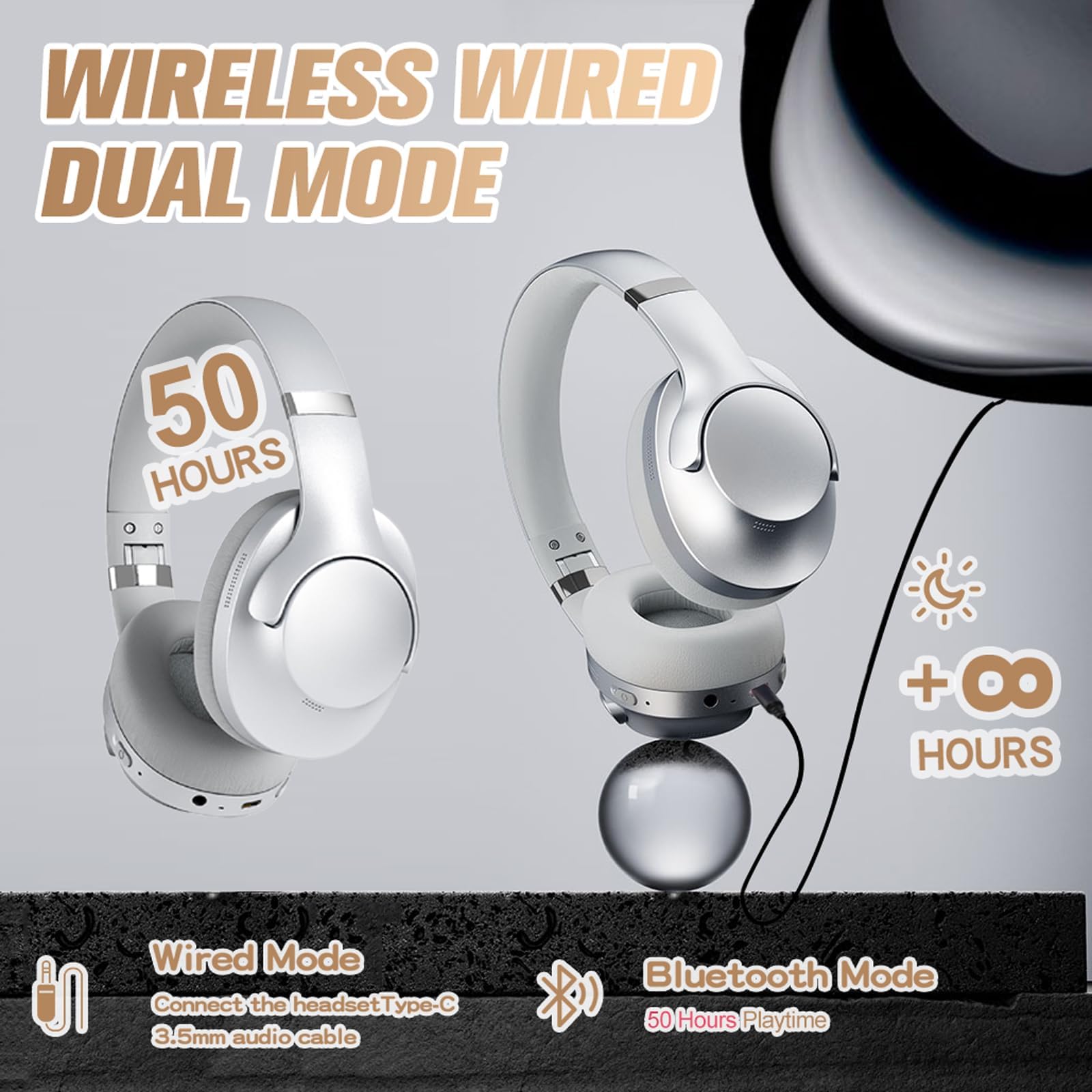 Cuffie ibride con cancellazione attiva del rumore Bluetooth ANC, senza fili, con cancellazione del rumore, cuffie over-ear per allenamento, palestra, cancellazione del suono, cuffie insonorizzate per