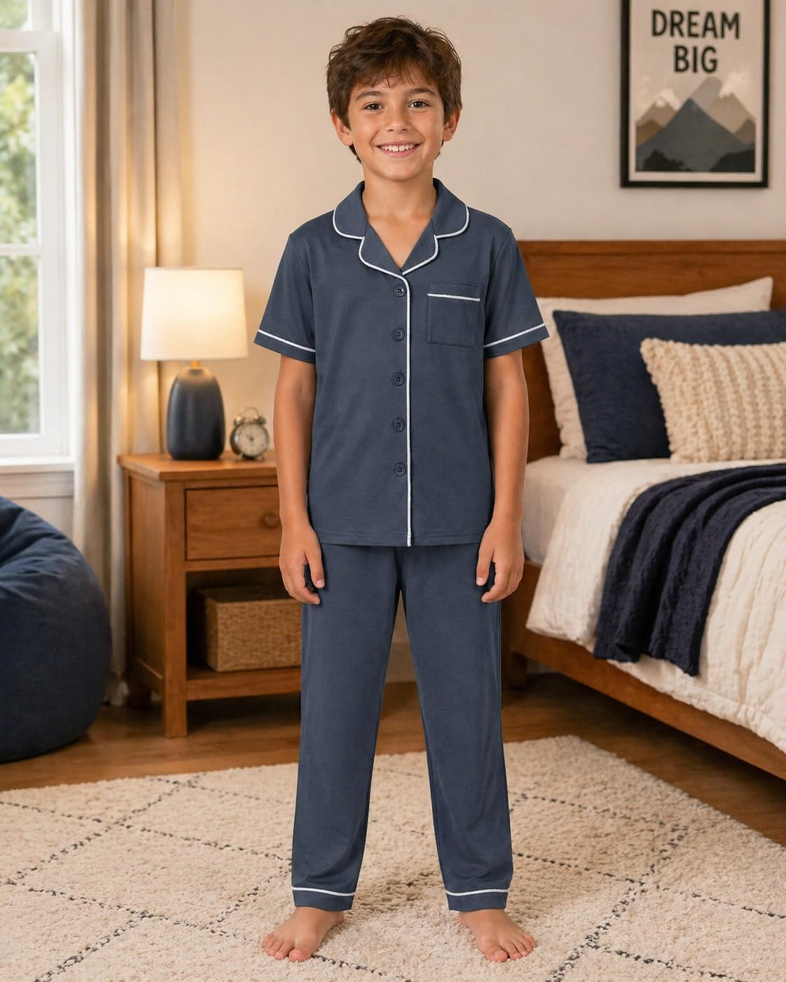 GUISBY Kids Rayon of Bamboo Pajamas Set Short Sleeve Button Down 2 Piece Ages 5-14