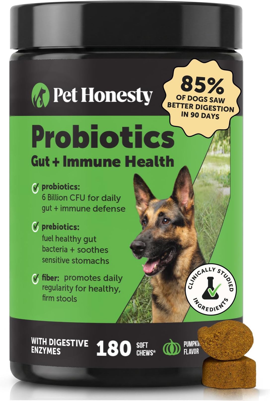 Pet Honesty Dog Probiotics Chews for Gut & Digestive Health, 180ct, Pumpkin
