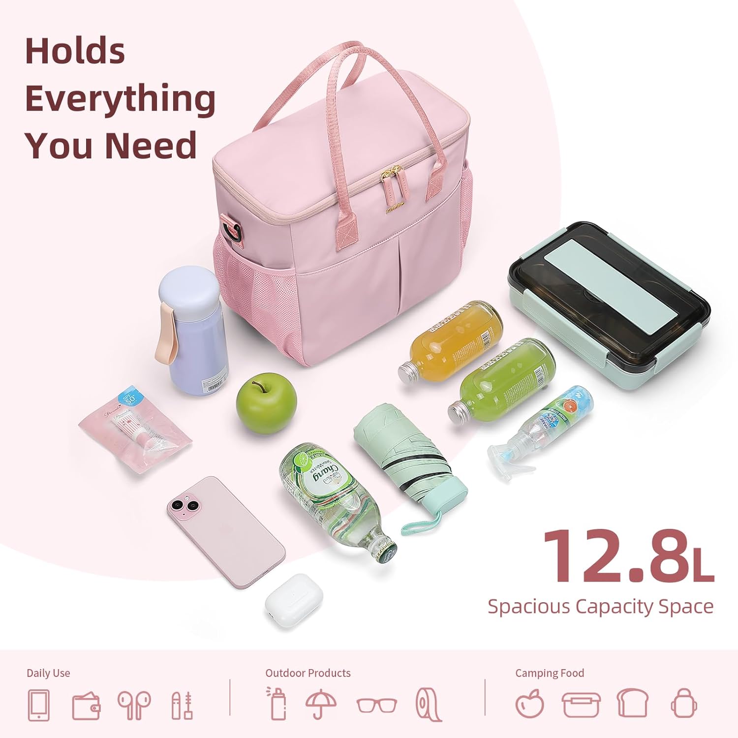 MDODO Large Insulated Lunch Bags for Women Men Adult Lunch Box with Shoulder Strap for Work,Picnics,Outings (Pink Purple)
