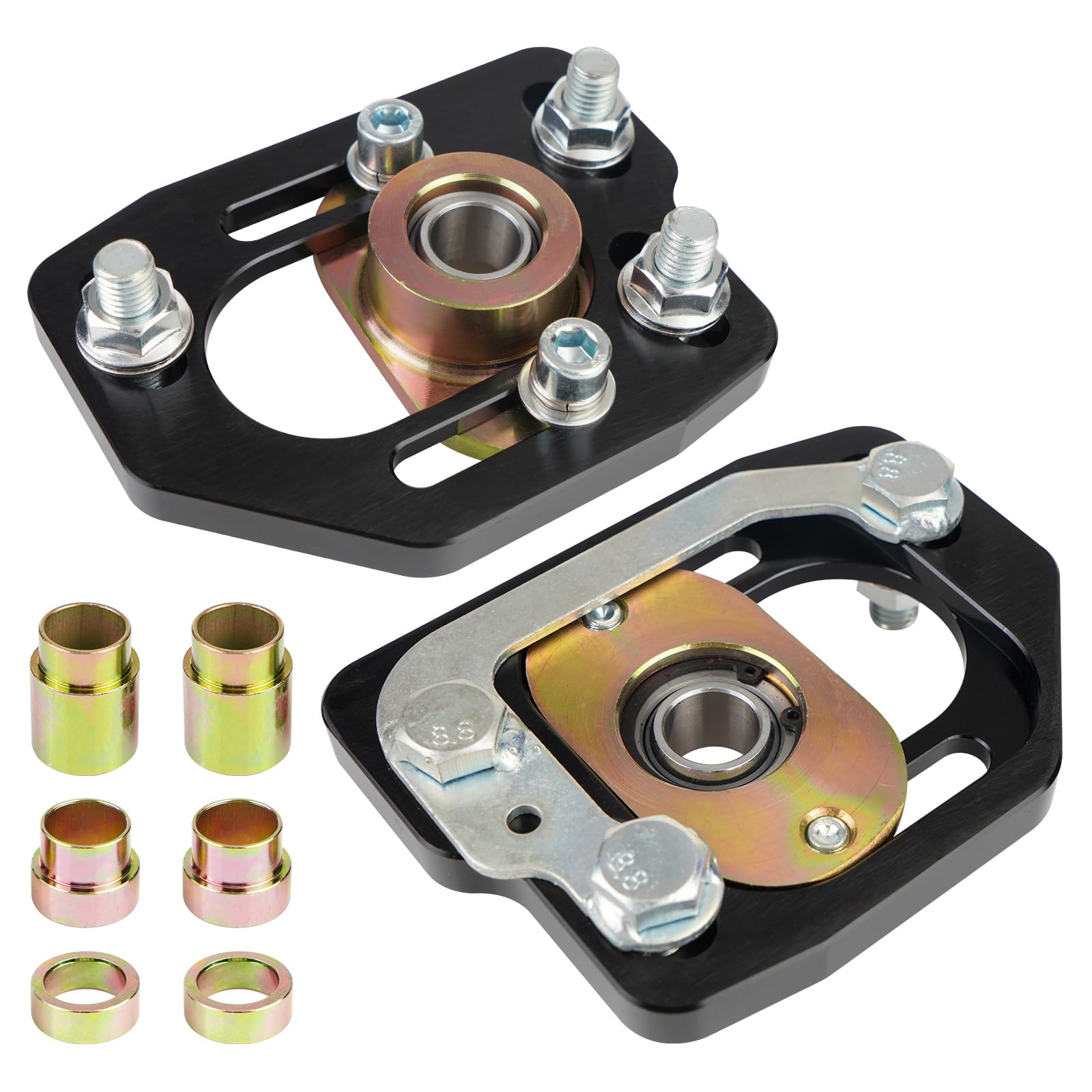 Photo 1 of HTRACING 2 Pcs Caster Camber Plates Compatible with Ford Mustang 1990 1991 1992 1993 Front Adjustable +/-3.0 Camber +/-2.0 Caster Plates Aluminum Alloy (Black)