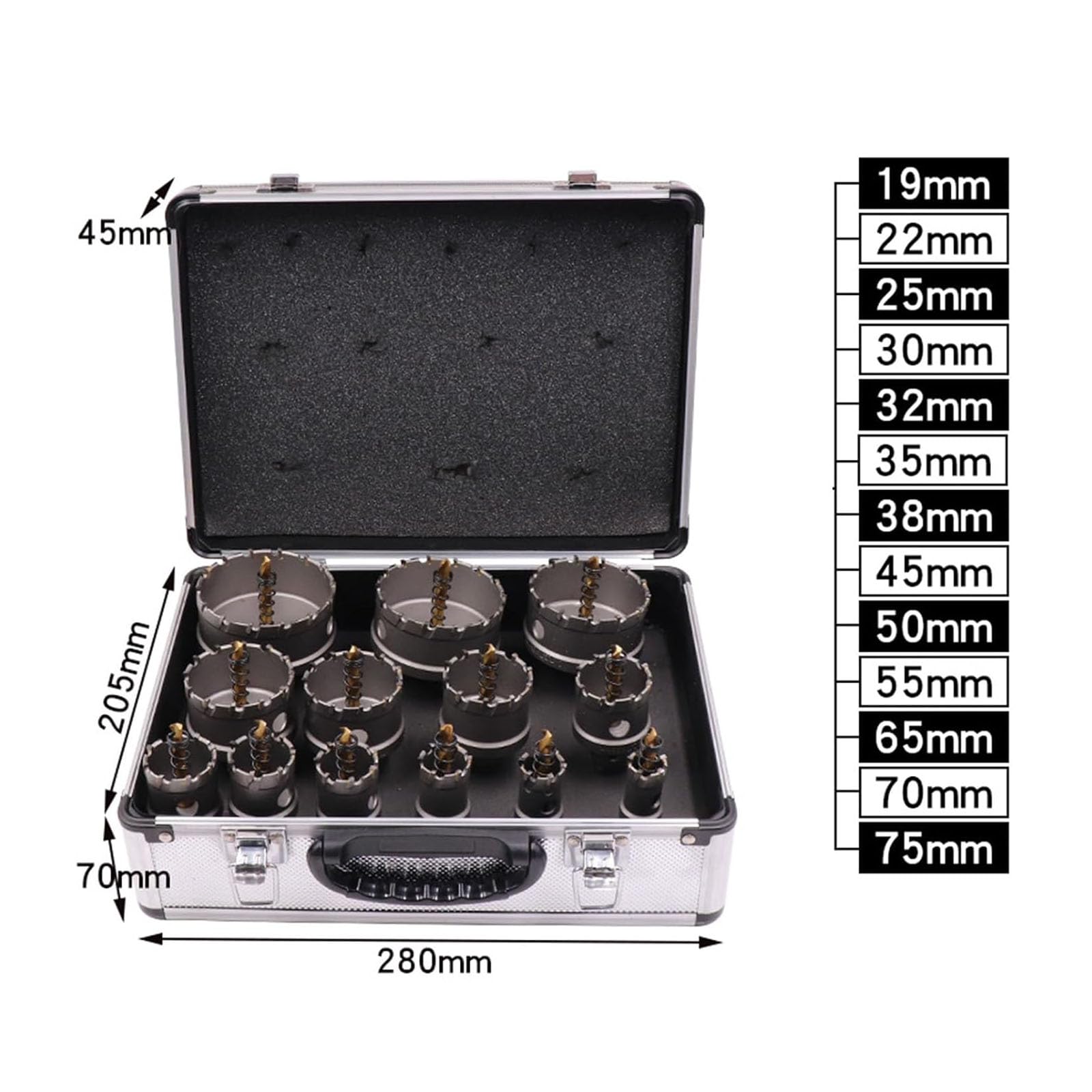 Kit de Sierra de Corona para Metal Duro, Juego de Brocas de 19-75 mm, Broca con Punta de carburo para Metal, Cortador de Sierra de Corona con Caja, para Acero Inoxidable, aleación de Aluminio