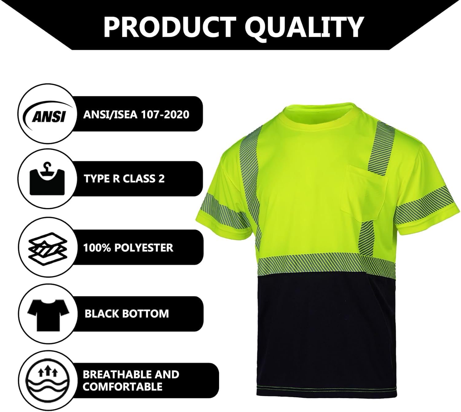 FONIRRA 3PCS Men's Reflective Safety Short Sleeve Shirts,Bird-Eye,Quick Dry and Machine Washable