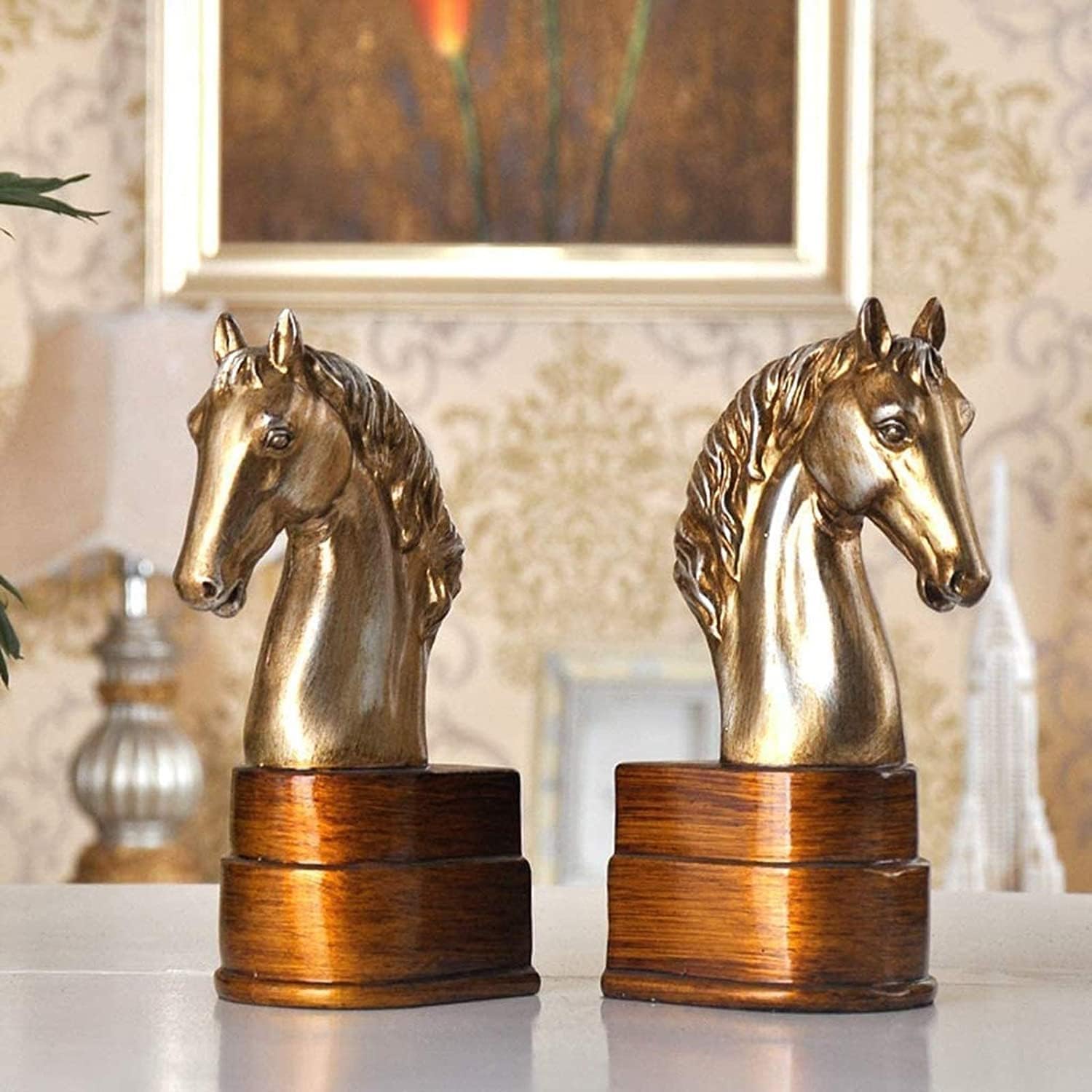 Decorative Bookends for Shelves for Home Office Decor 2 Piece Book Support with Anti-Slip Base Horse Statues Figurines Book Holders
