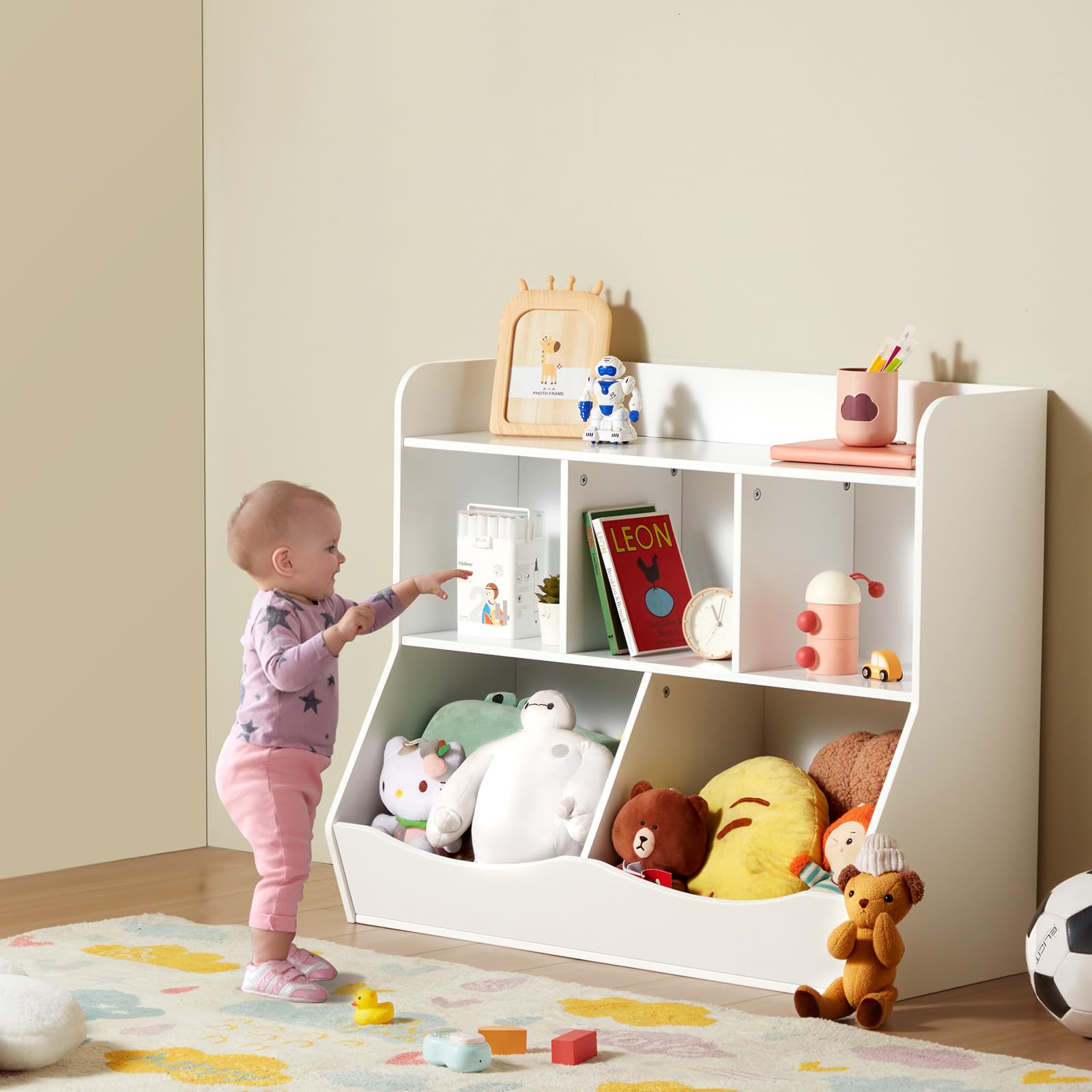 VEVOR Scaffale Portaoggetti in Legno per Bambini, Organizzatore Giocattoli con Scaffale per Libri, Armadietto per Camera Giochi