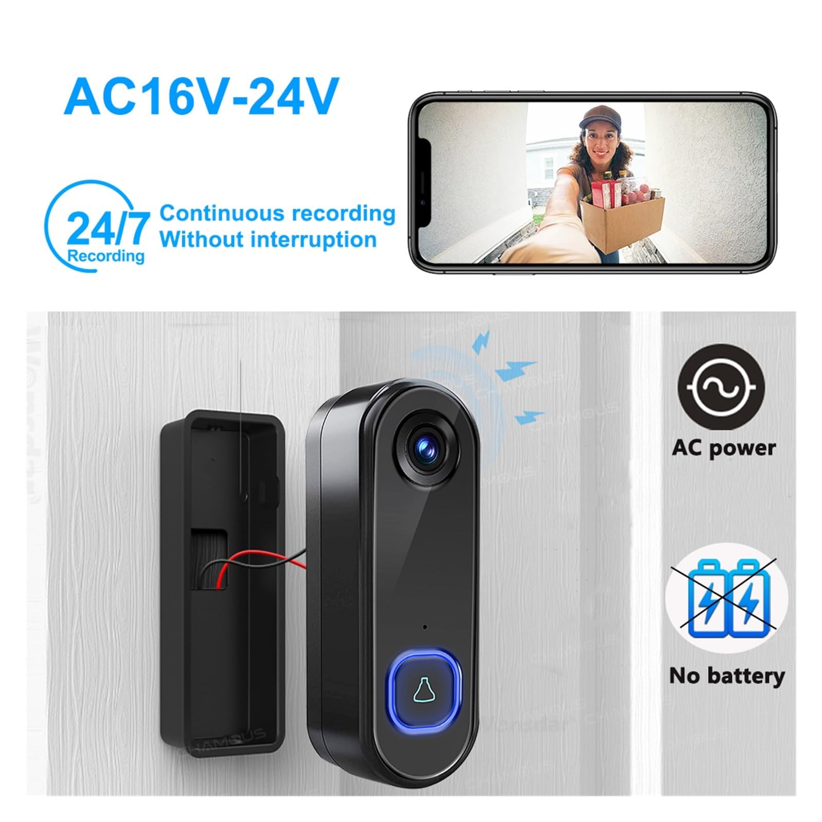 Bezprzewodowy dzwonek do drzwi WiFi TUYA 1080P kamera antywłamaniowy dzwonek do drzwi wideodomofon inteligentny Monitor domowy IR Night Vision wodoodporny Alexa (Color : U/S Intercom)