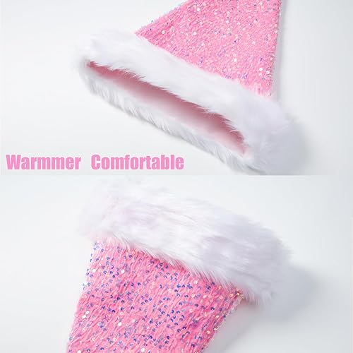 Vista 32 de Sombrero de Navidad morado para adultos, sombrero de Papá Noel con lentejuelas moradas personalizado para Navidad, vacaciones, fiesta de Año Nuevo