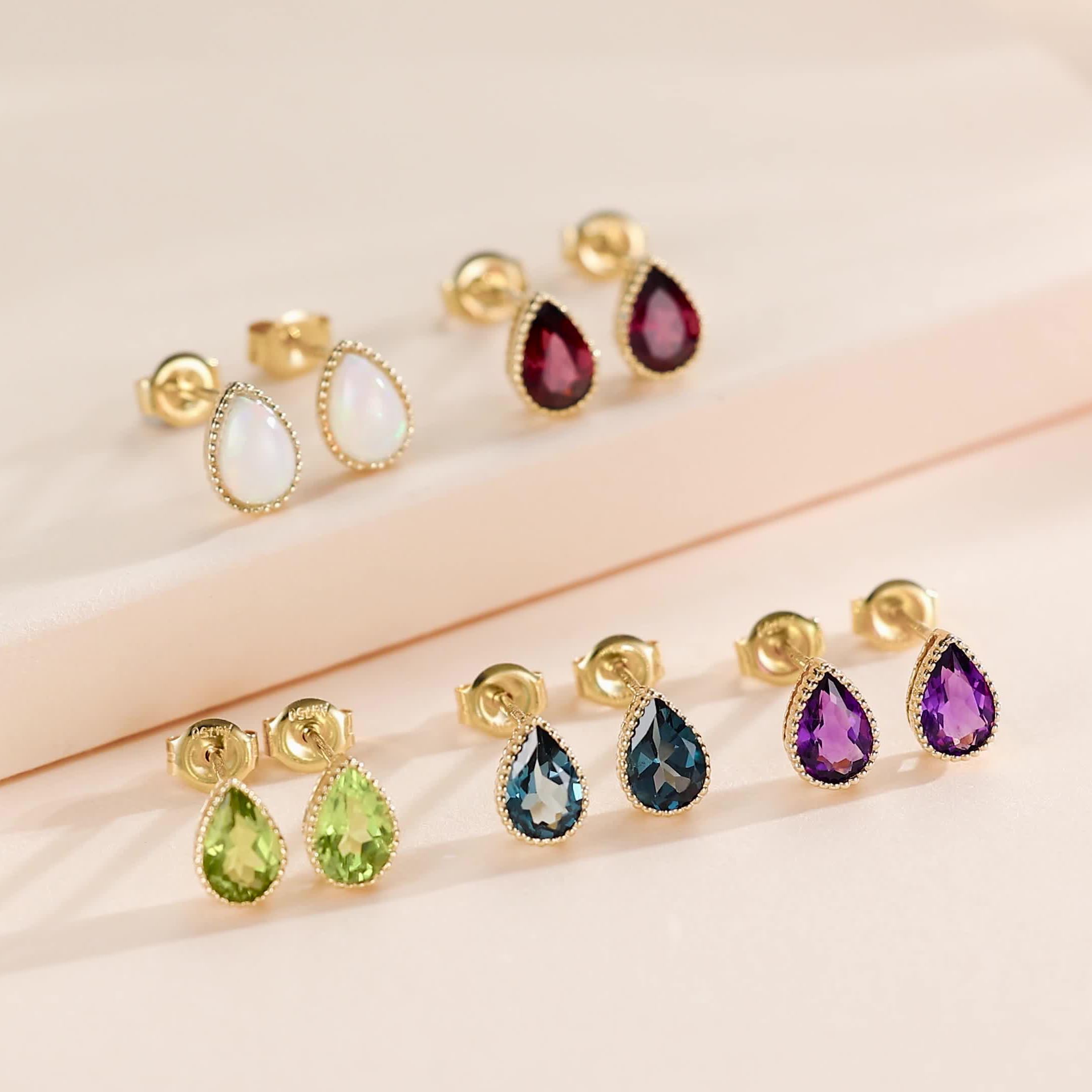 FANCIME Solide 14 Karat 585 Gelb Gold Tropfen Ohrringe Ohrstecker mit Echt Natürlich Edelstein Geschenk Schmuck für Damen Mädchen Mama, Größe: 5 * 7 mm