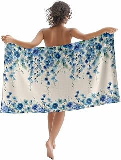 Beach Towel 30x60in,Sand Free Quick Dry Large Bath Towels,Retro Blue Flowers on Jam Oversized Absorbent Beach Blanket for Pool Swimming Camping Picnic,Country Floral Art
