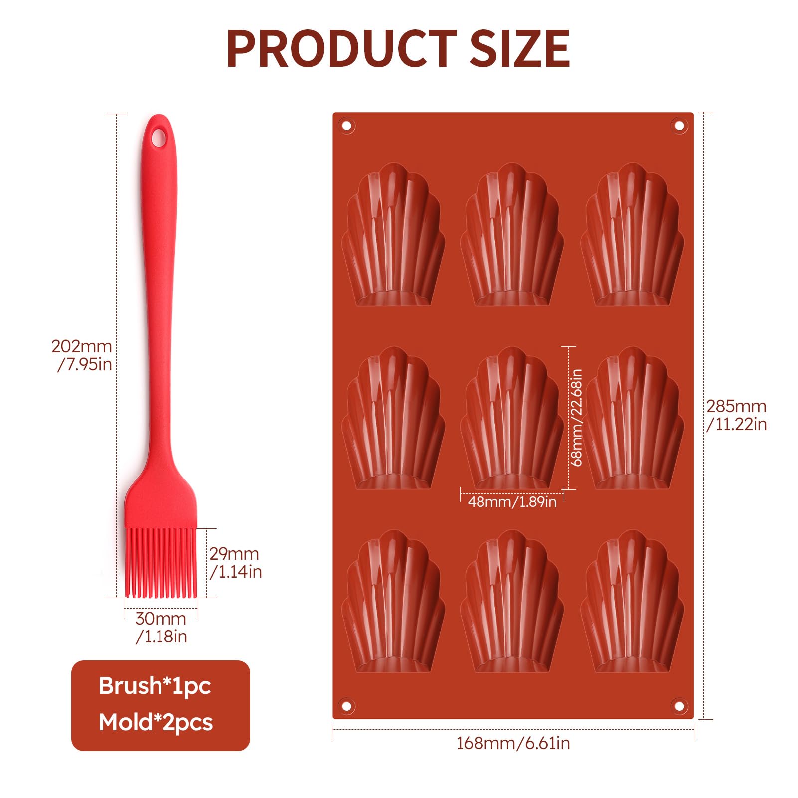 GlasFlength Madeleine silikonowe formy do pieczenia, 2 szt. Madeleines forma do pieczenia łap niedźwiedzia, 9 pustych przestrzeni z silikonowym pędzlem, wielokrotnego użytku, do ciast, czekolady