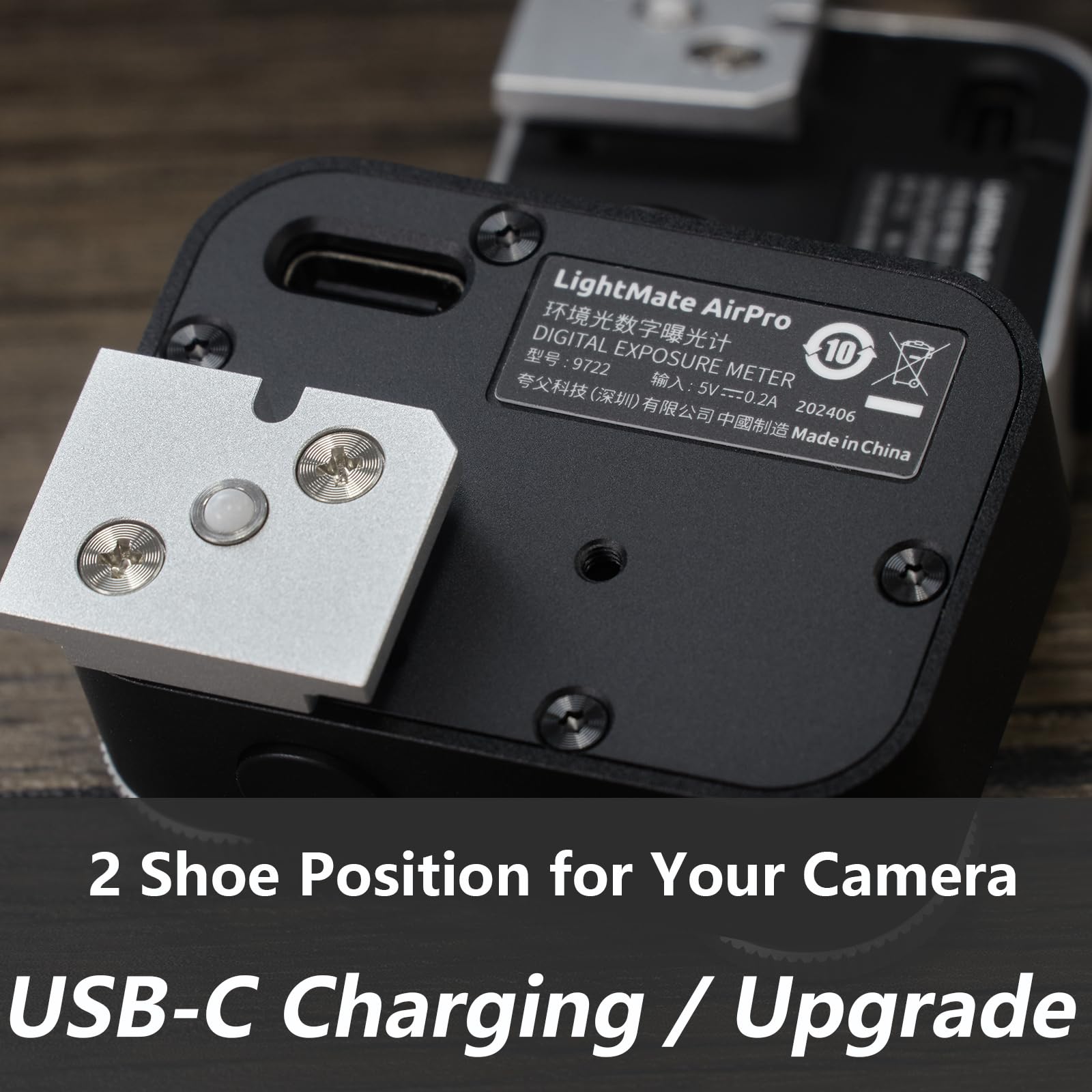 LightMate AirPro - Medidor de luz, batería recargable de 20 horas, medidor de luz de fotografía de alta precisión, indicador de exposición retro de 3 diales, compatible con cámaras de película Leica y