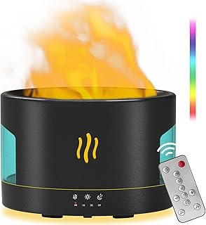 PLUWEL RGBW Essential Oil Diffuser,Air Humidifier-450ml Large Flame Diffuser with White Noise Machine Bluetooth Speaker, Remote Control- Aroma Diffusers for Home, Office or Gym (Black)