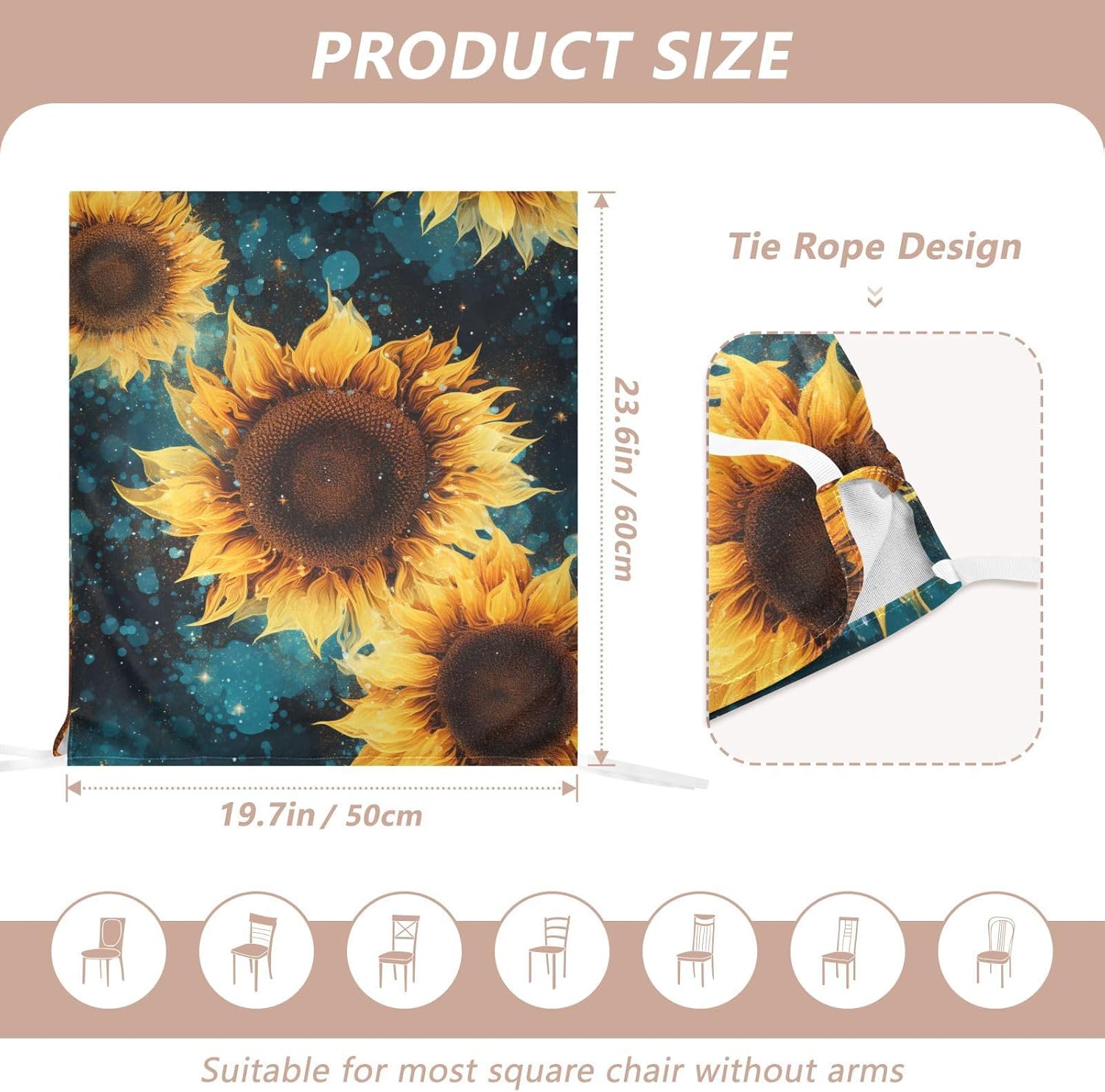 ALAZA Sunflowers Flowers Blue Geometric Chair Back Cover Set of 6, Washable Reusable Removable Chair Slipcovers Decorative Chair Cover for Home Kitchen Wedding Party