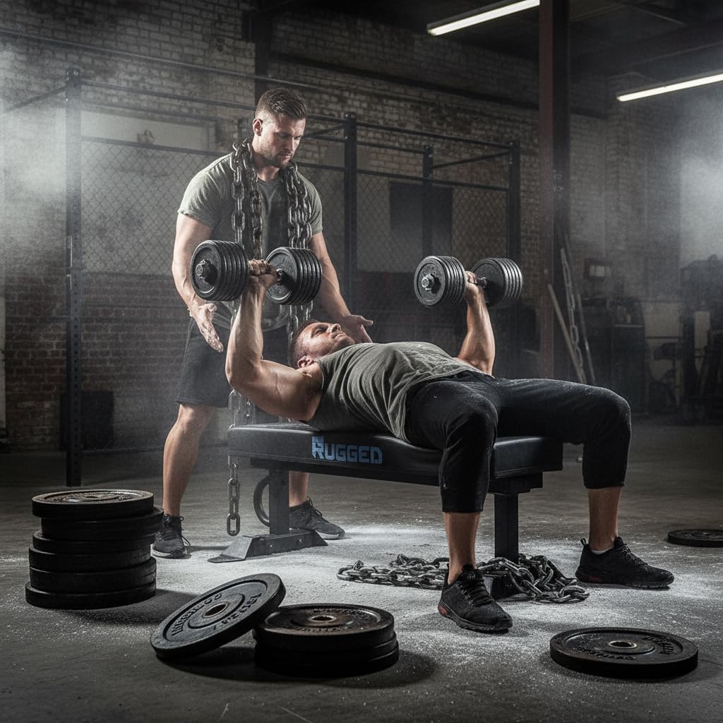 RUGGED STRENGTH Flat Weight Bench - 47” Heavy Duty 2x3” Steel Frame, 3.5” Thick Cushion, 1500 LB Capacity – Commercial Grade Workout Bench for Home Gym & Strength Training