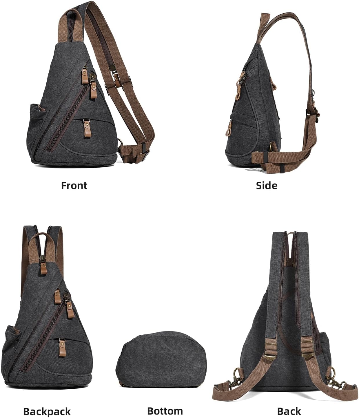 KL928 Canvas Sling Bag - Small Crossbody Backpack Shoulder Casual Daypack Rucksack for Men Women(Small Version, Black) - Image 9