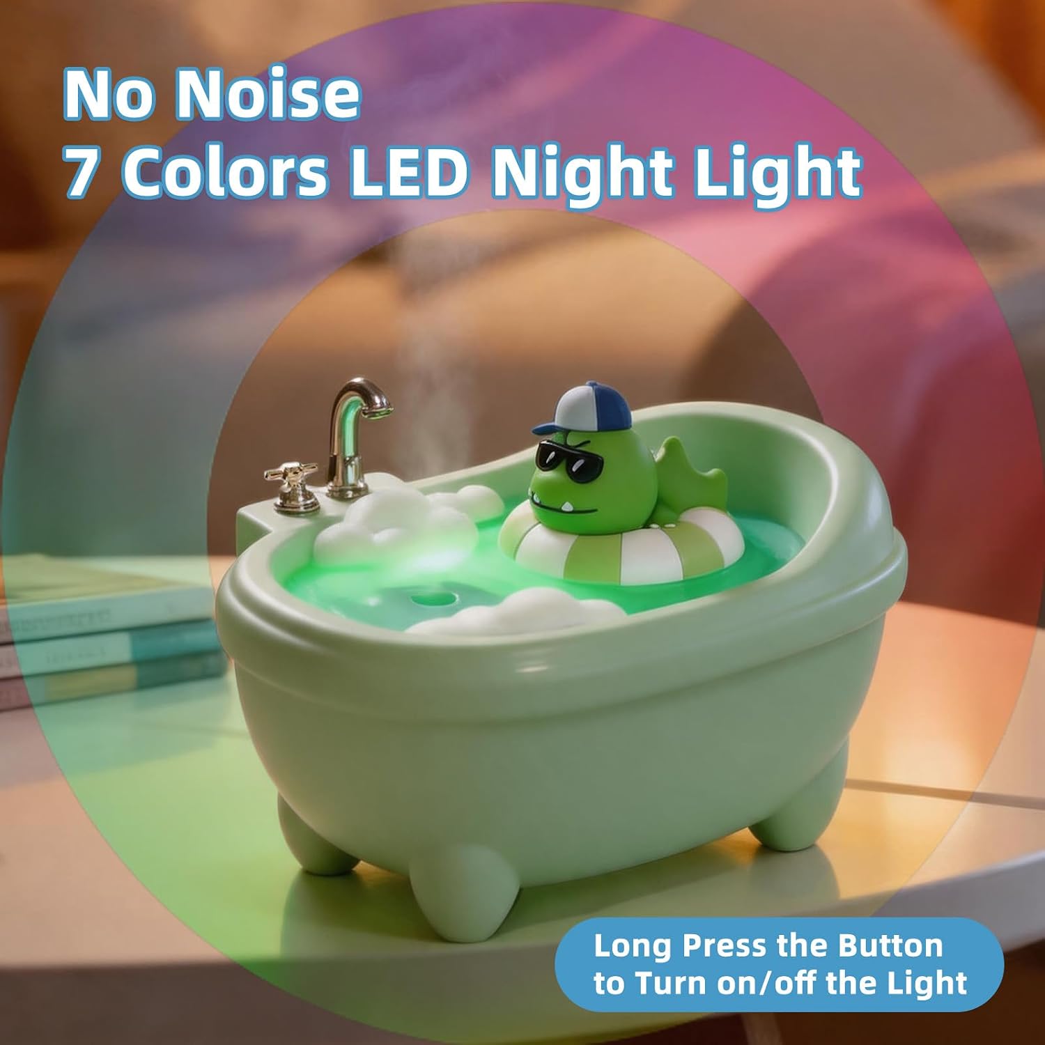 Mini USB Humidifier 340ml with LED Night Light, Small Humidifier for Kids, Plant, Bedroom, Office, Desk, Babies Room, No Battery (Green)