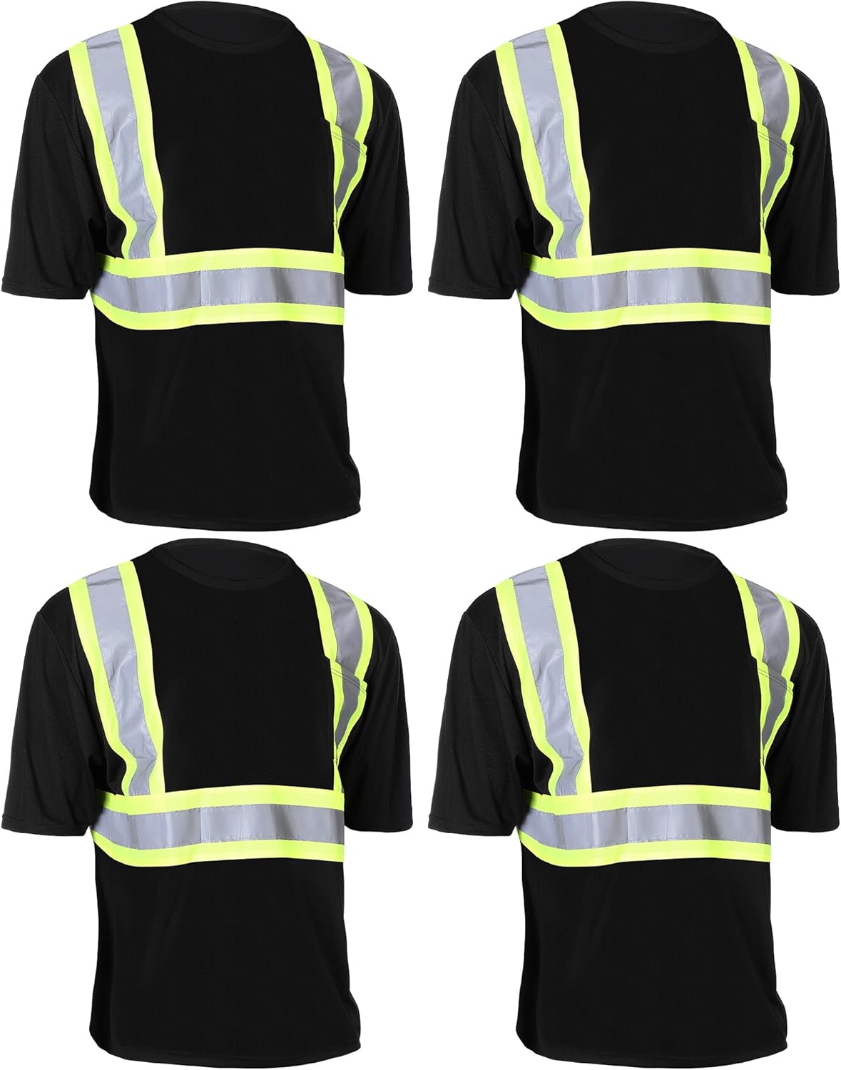 JaGely 4 Pcs Black Safety Shirts for Men Reflective Class 3 High Visibility Shirts Safety Black Short Sleeve for Construction