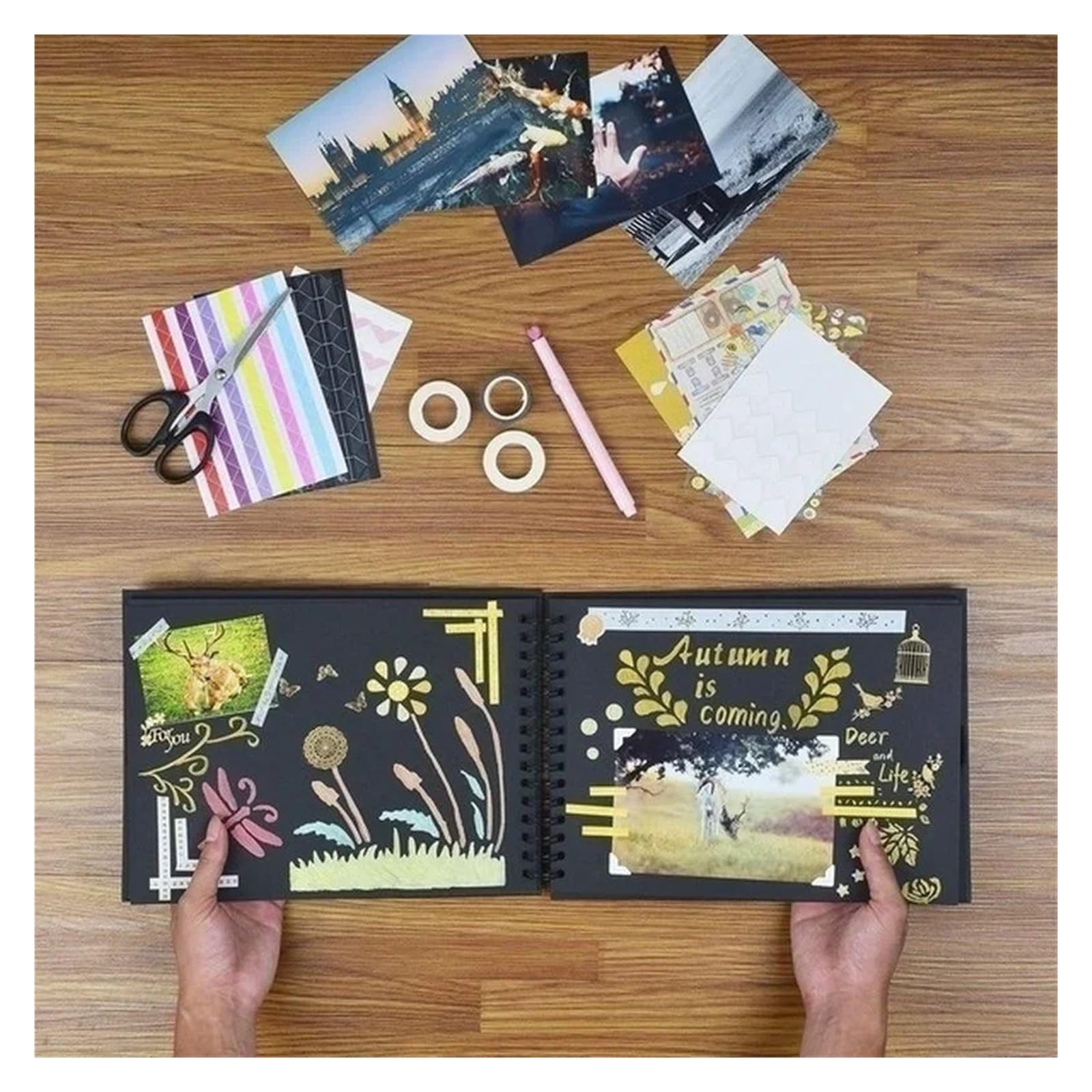 Album De Fotos Álbum de Fotos Artesanal for Hacer tú Mismo Álbum de Fotos de Recortes 1 Álbum de Fotos Papel de Recortes for el Libro de Recuerdos del Aniversario de Bodas(Yellow)