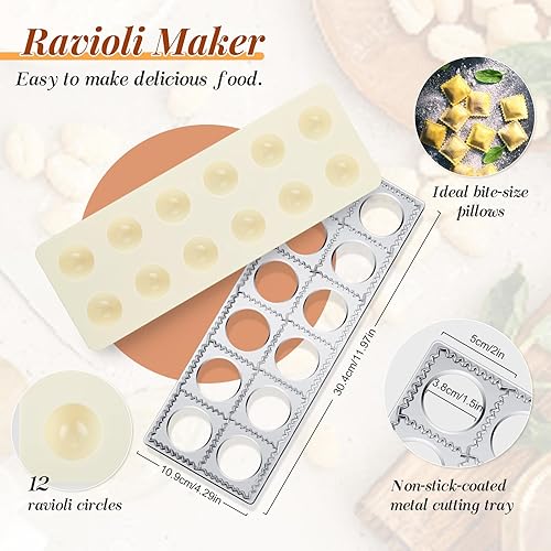 Miniatura 9 de Tioncy Juego de 9 herramientas para hacer pasta, incluye 1 prensa para hacer ravioles, 1 cortador de pasta de madera, 1 rodillo de ravioles, 1 tabla