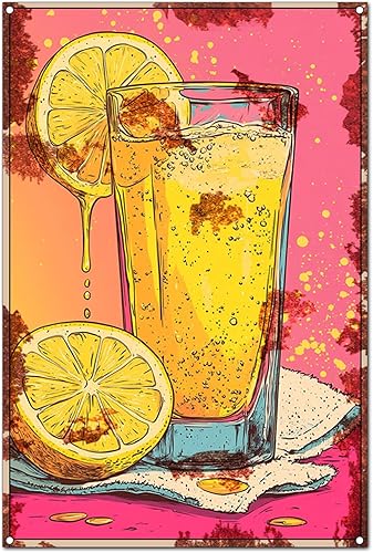 Póster de pared original vintage con tema de fruta fresca, jugo de limón, divertido arte clásico retro, decoración de pared, letreros de estaño para