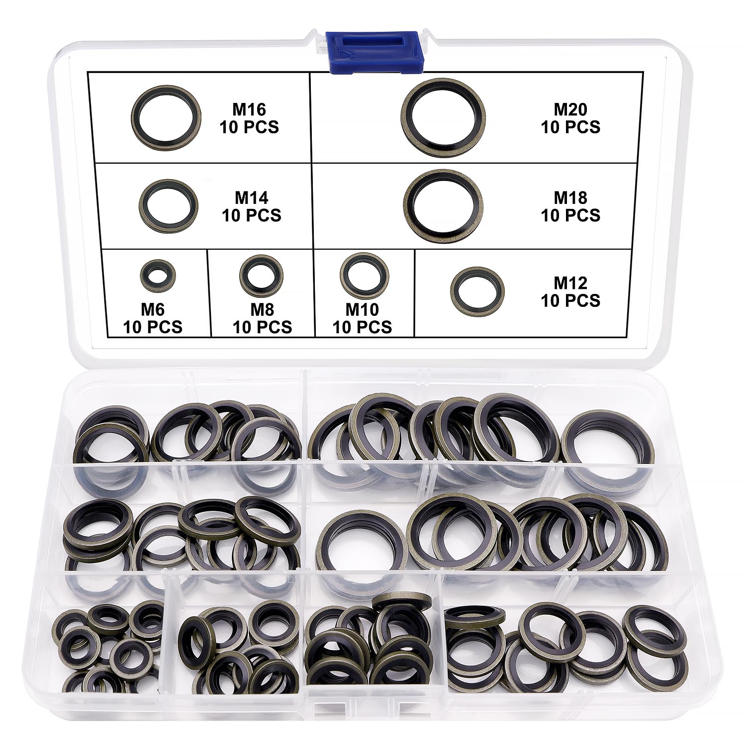 YIXISI 80 PCS 8 Sizes M6 / M8 / M10 / M12 / M14 / M16 / M18 / M20 Bonded Seal Oil Washers Kit, Metal Rubber Sealing Oil Ring, for Central Hydraulics Power Steering โ image 1