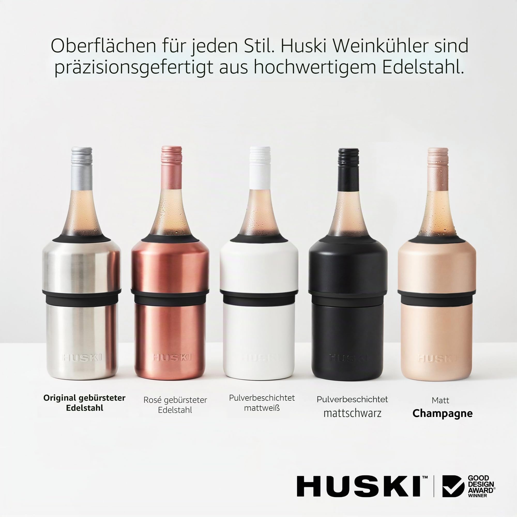 Huski Weinkühler | Preisgekröntes Design ohne Eis | Hält Wein bis zu 6 Stunden kalt | Weinaccessoire | Eiskübel der nächsten Generation | Passt für einige Champagnerflaschen (Edelstahl)