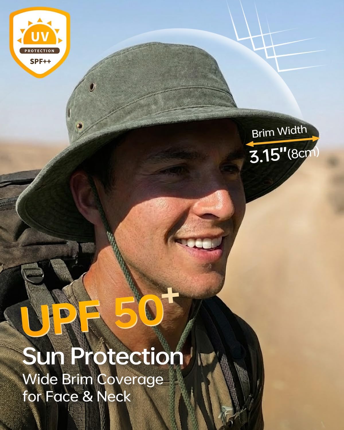 Zylioo XXL Boonie Sun Hat for Big Heads, Washed Wide Floppy Brim Hiking Hat with Chin Strap, Cooling Safari Fishing Hat - Image 5