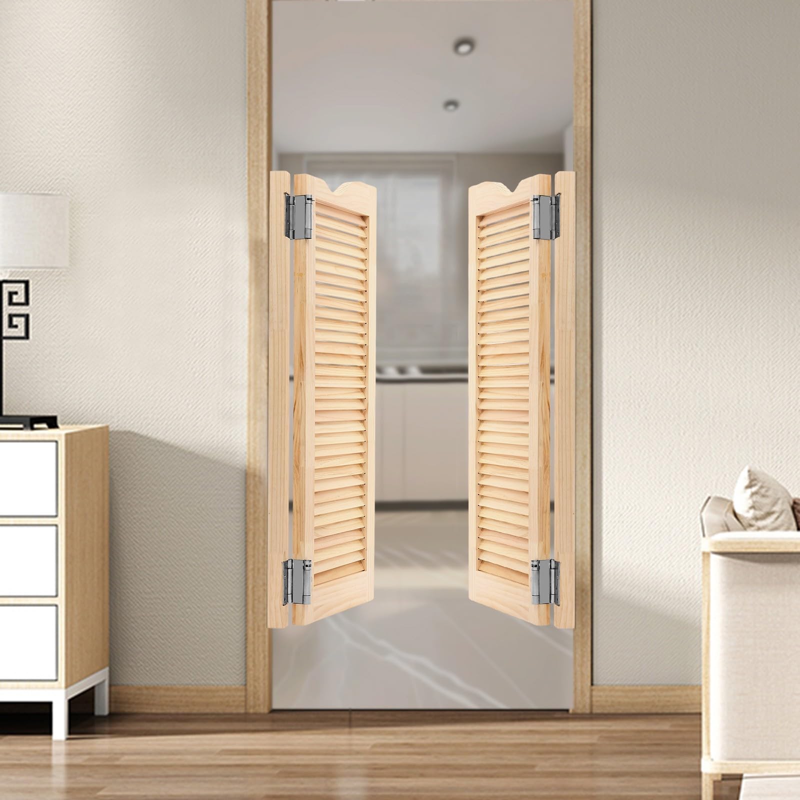 Puerta abatible de madera de pino – Doble puerta interior – Estilo casa de campo – Montaje en pared (madera, 107 x 76 cm)